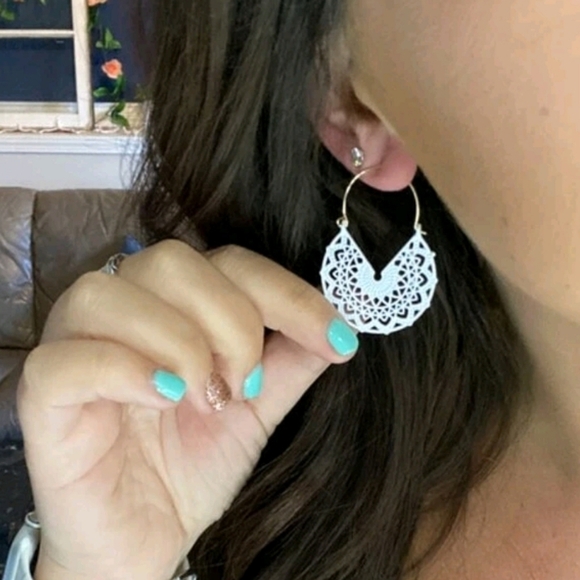 Gold hoop earrings White Boho dangle Statement cottagecore 💖 2/$30 - Picture 13 of 14